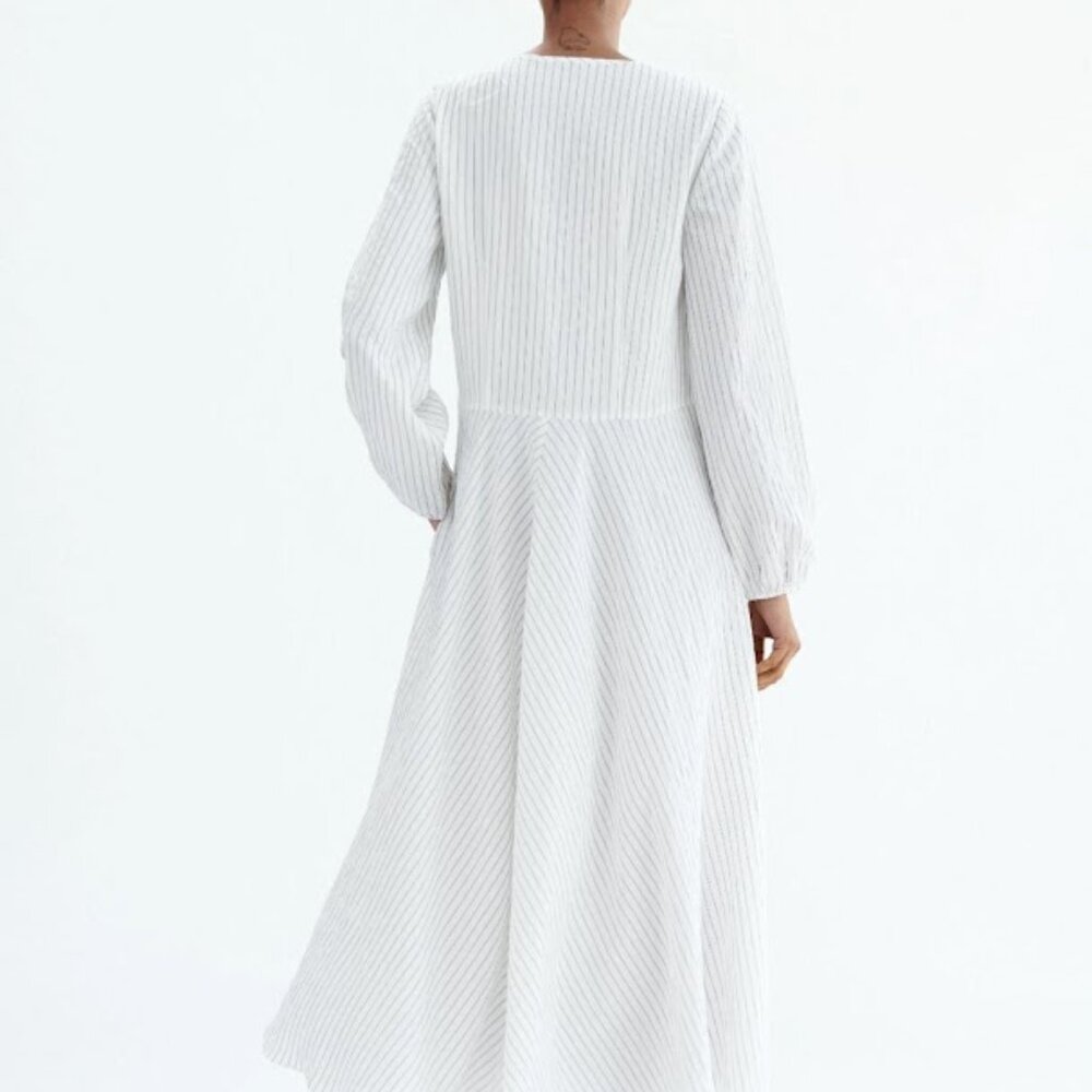 NWT ZARA The Catalina  Charcoal Gray Striped Long Sleeve Midi Maxi Dress S Small - Picture 5 of 9